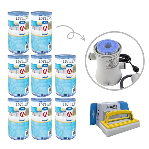 Filter Typ A - Intex - 8 delar - Lämplig för filterpump 28604GS/28638GS/28636GS & WAYS skurborste