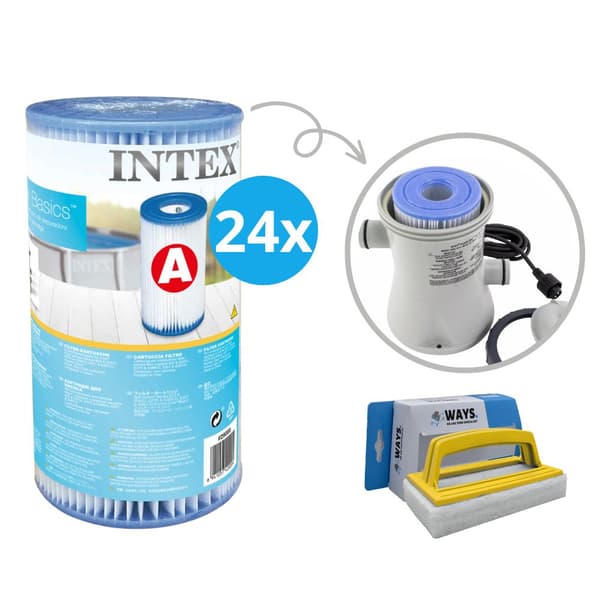 Filtre Type A - Intex - 24 stykker - Velegnet til filterpumpe 28604GS/28638GS/28636GS & WAYS skrubbebørste