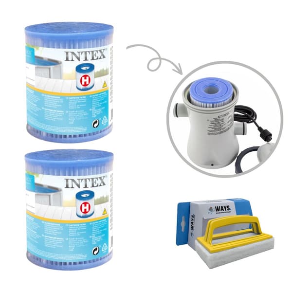 Intex - Arvopaketti - H-suodattimet sopivat suodatinpumppuun 28602GS - 2 kpl & WAYS kuurausharja