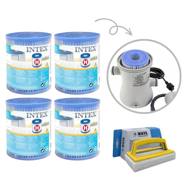 Filtre Type H - Intex - velegnet til filterpumpe 28602GS - 4 stykker & WAYS skrubbebørste