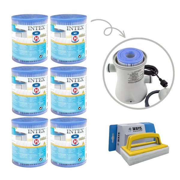 Filter Typ H - Intex - lämplig för filterpump 28602GS - 6 stycken & WAYS skurborste