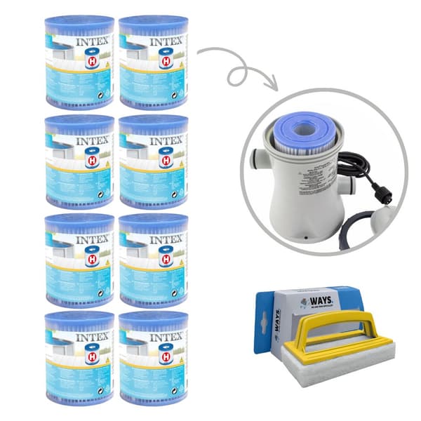 Filtre Type H - Intex - velegnet til filterpumpe 28602GS - 8 stykker & WAYS skrubbebørste