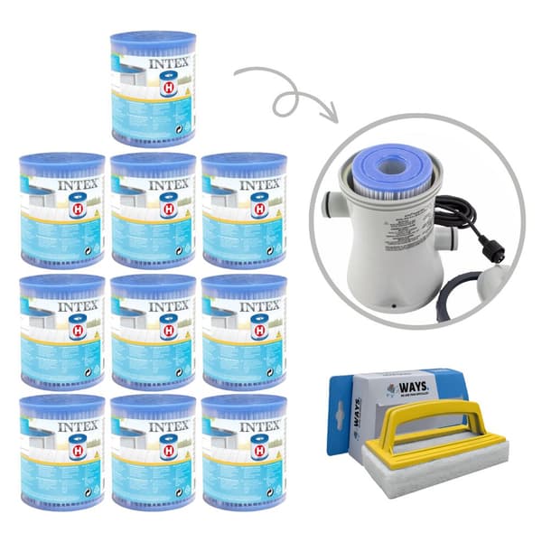 Intex - Arvopaketti - H-suodattimet sopivat suodatinpumpulle 28602GS - 10 kpl & WAYS kuurausharja