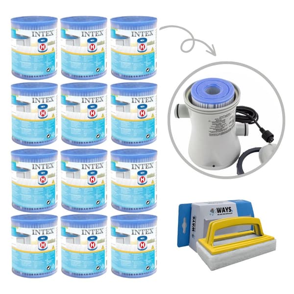 Intex - Arvopaketti - H-suodattimet sopivat suodatinpumpulle 28602GS - 12 kpl & WAYS kuurausharja