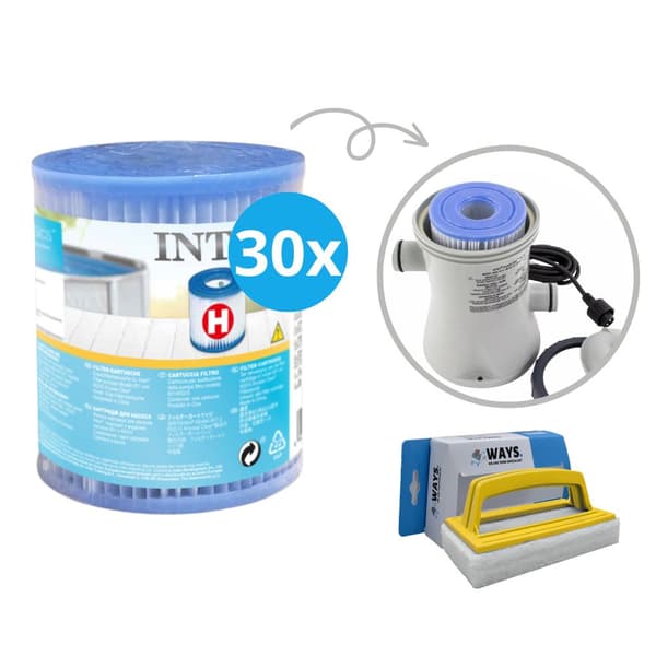Filter Typ H - Intex - lämplig för filterpump 28602GS - 30 stycken & WAYS skurborste