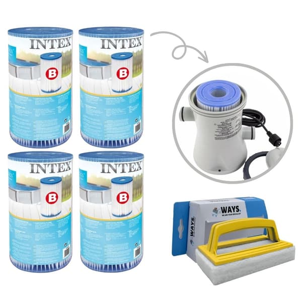 Filtre Type B - Intex - 4 stk - Velegnet til filterpumpe 28634GS & WAYS skrubbebørste