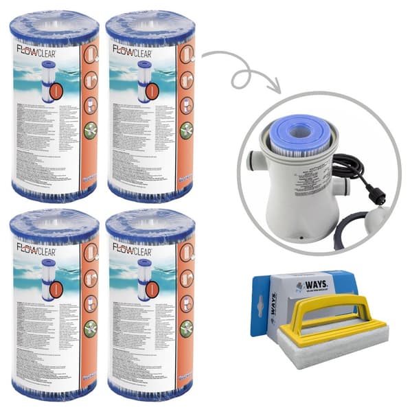 Bestway - Tyypin I suodattimet sopivat suodatinpumpulle 58381 - 4 kpl & WAYS kuurausharja