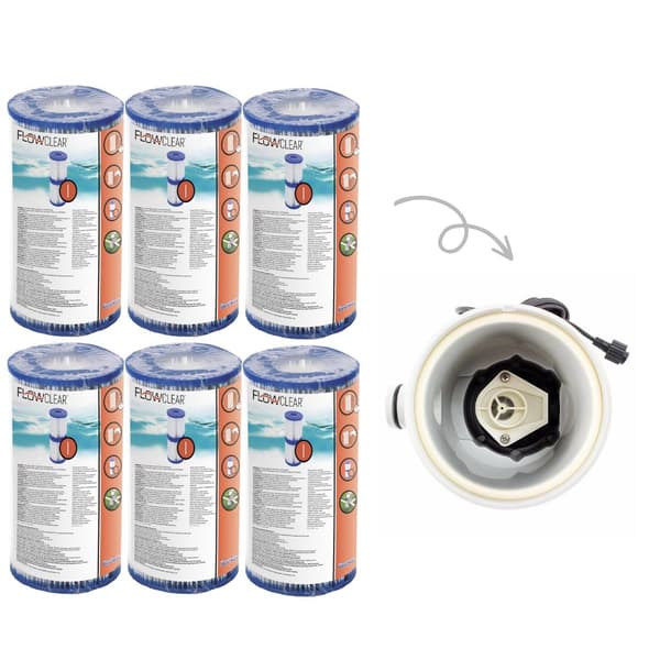 Bestway - Tyypin I suodattimet sopivat suodatinpumpulle 58381 - 6 kpl & WAYS kuurausharja