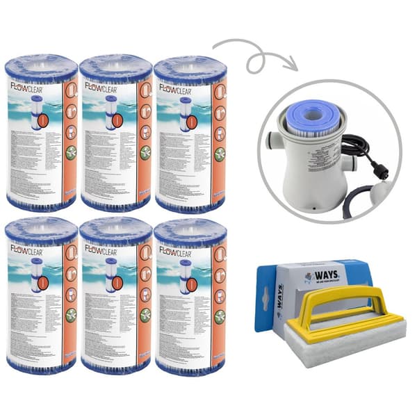 Bestway - Tyypin I suodattimet sopivat suodatinpumpulle 58381 - 6 kpl & WAYS kuurausharja