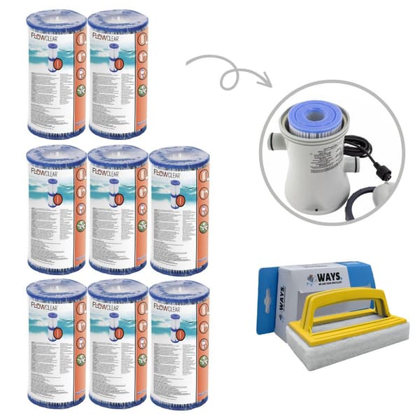 Bestway - Tyypin I suodattimet sopivat suodatinpumpulle 58381 - 8 kpl & WAYS kuurausharja