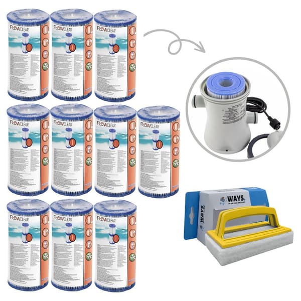 Filter Typ I - Bestway - Lämplig för filterpump 58381 - 10 stycken & WAYS skurborste
