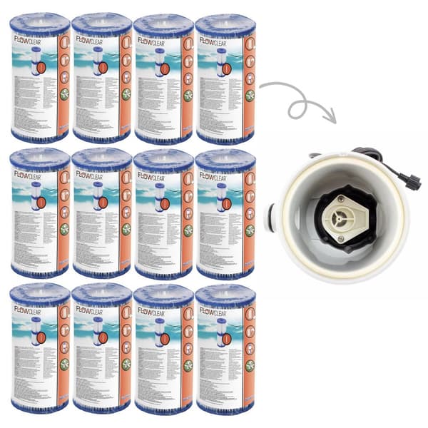Bestway - Tyypin I suodattimet sopivat suodatinpumpulle 58381 - 12 kpl & WAYS kuurausharja