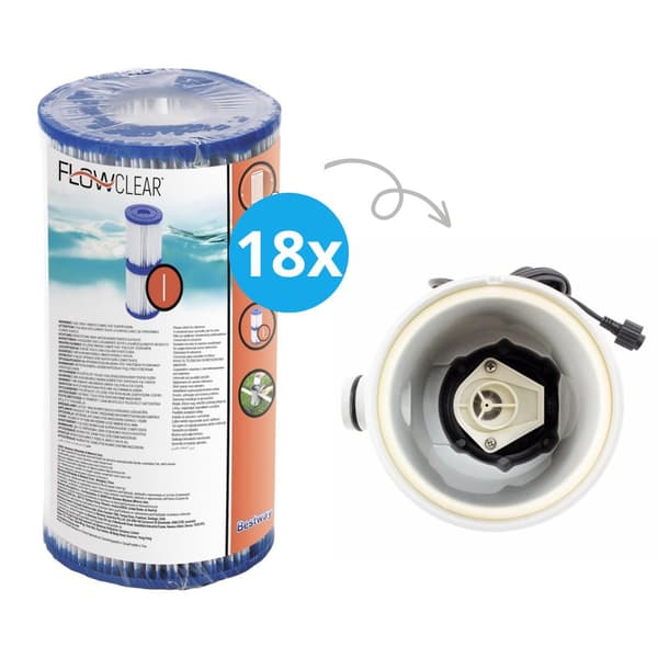 Bestway - Tyypin I suodattimet sopivat suodatinpumpulle 58381 - 18 kpl & WAYS kuurausharja