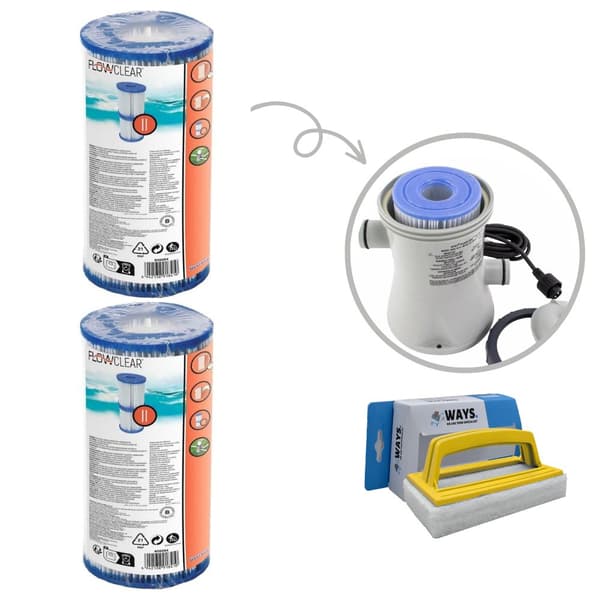 Filtre Type II - Bestway - Velegnet til filterpumpe 58383 - 2 stk & WAYS skrubbebørste