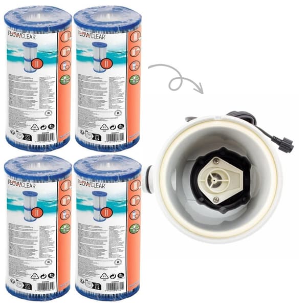 Filter Typ II - Bestway - Lämplig för filterpump 58383 - 4 stycken & WAYS skurborste