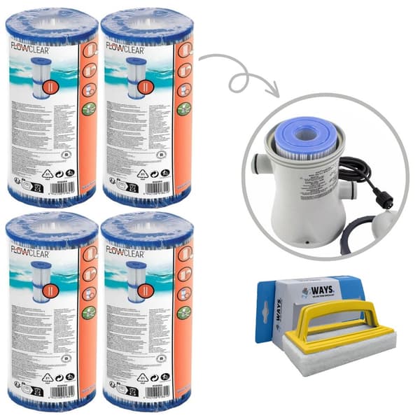 Filter Typ II - Bestway - Lämplig för filterpump 58383 - 4 stycken & WAYS skurborste