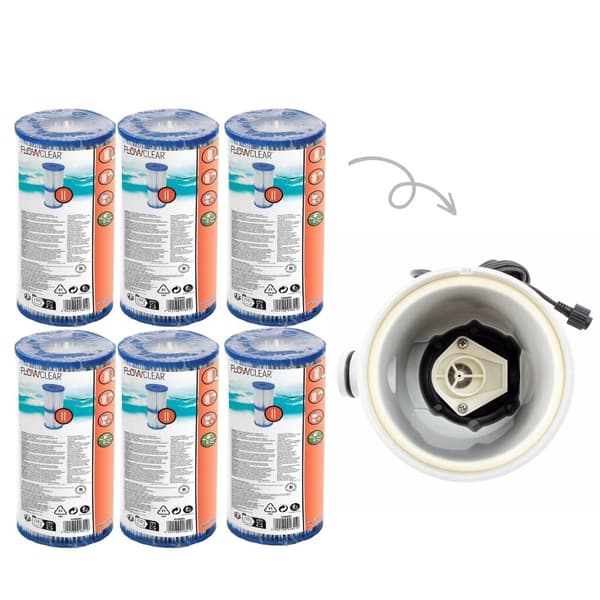 Bestway - Type II suodattimet sopivat suodatinpumpulle 58383 - 6 kpl & WAYS kuurausharja