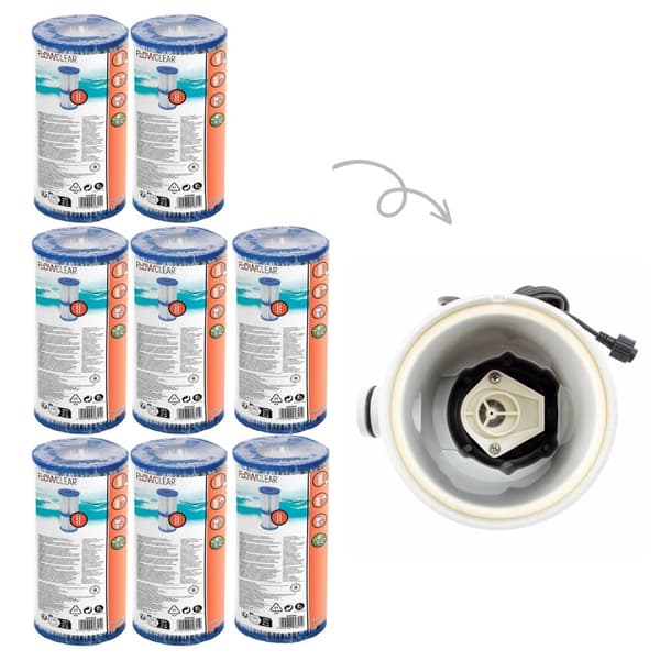 Bestway - Type II suodattimet sopivat suodatinpumpulle 58383 - 8 kpl & WAYS kuurausharja
