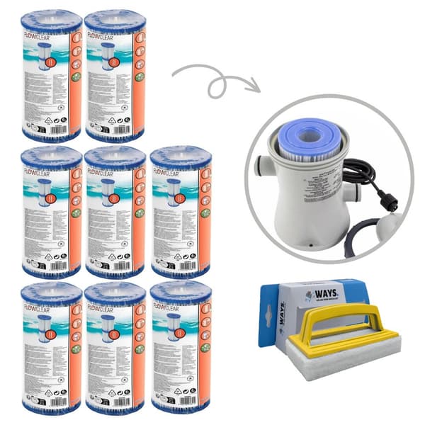 Filtre Type II - Bestway - Velegnet til filterpumpe 58383 - 8 stykker & WAYS skrubbebørste