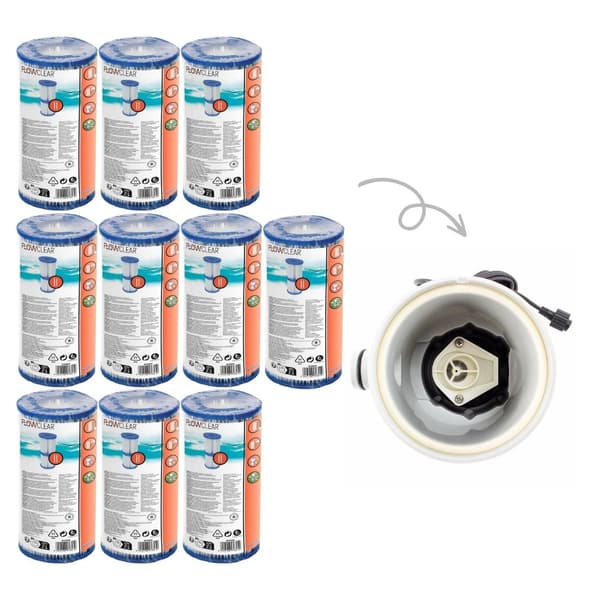 Bestway - Tyypin II suodattimet sopivat suodatinpumpulle 58383 - 10 kpl & WAYS kuurausharja