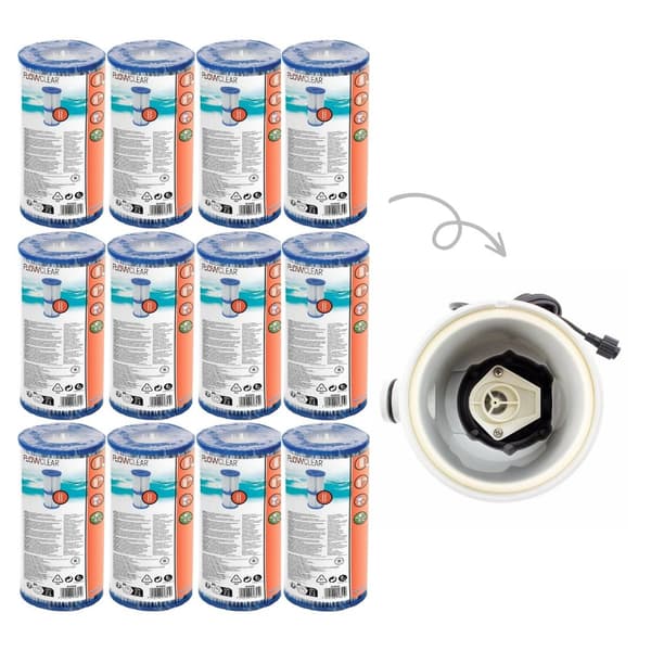 Bestway - Type II suodattimet sopivat suodatinpumpulle 58383 - 12 kpl & WAYS kuurausharja
