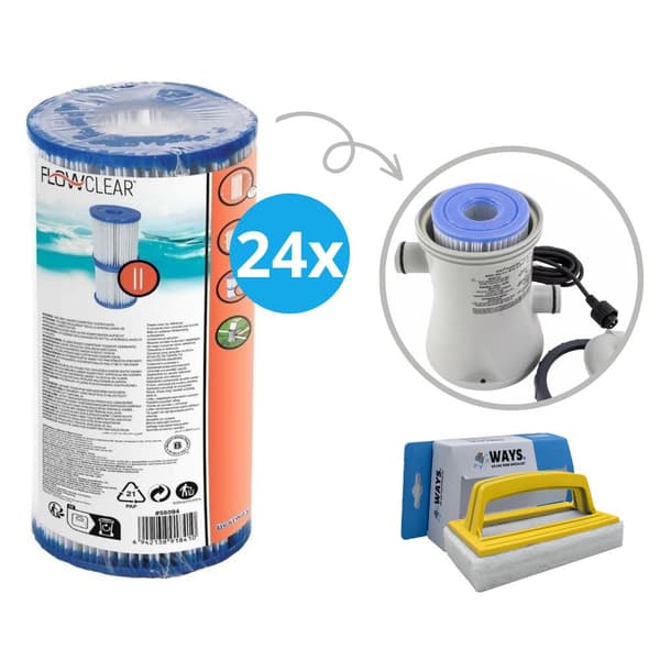 Filtre Type II - Bestway - Velegnet til filterpumpe 58383 - 24 stykker & WAYS skrubbebørste