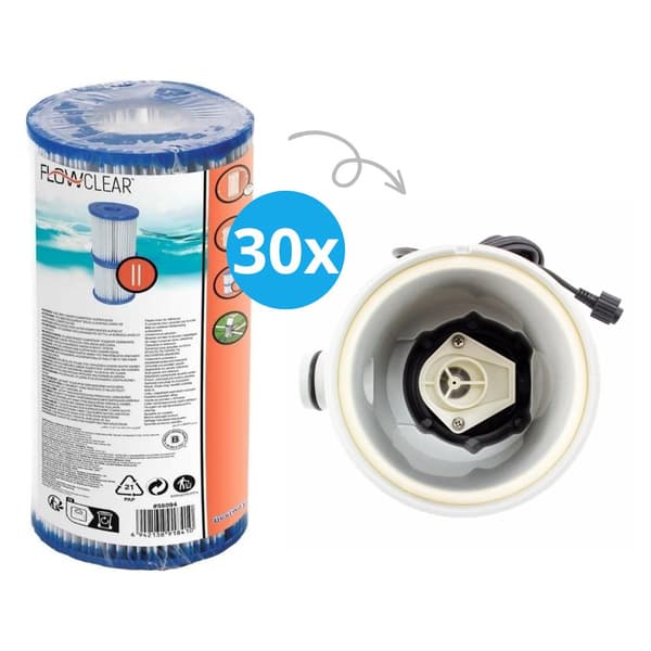 Filter Typ II - Bestway - Lämplig för filterpump 58383 - 30 stycken & WAYS skurborste