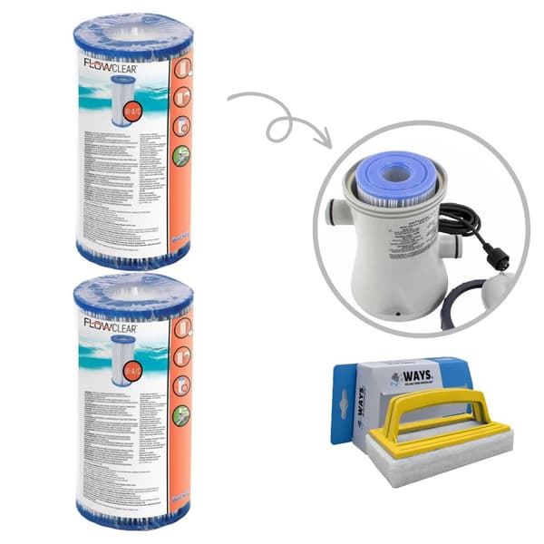 Filter Typ III - Bestway - Lämplig för filterpump 58389 - 2 stycken & WAYS skurborste