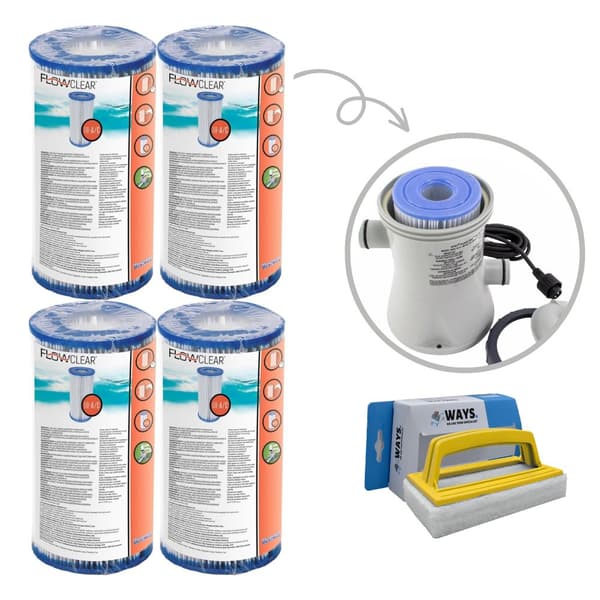 Bestway - Tyypin III suodattimet sopivat suodatinpumpulle 58389 - 4 kpl & WAYS kuurausharja