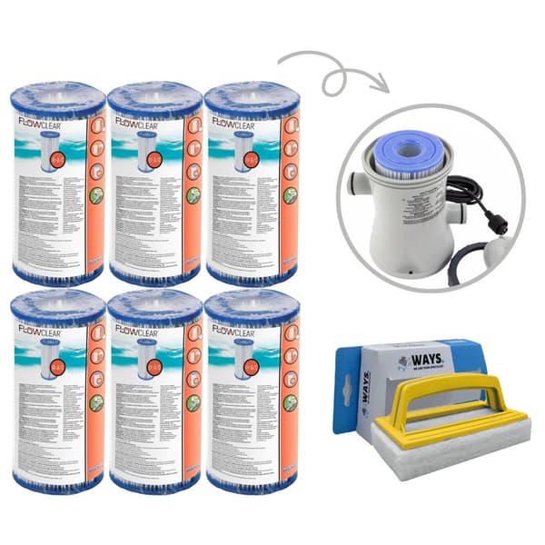 Filtre Type III - Bestway - Velegnet til filterpumpe 58389 - 6 stykker & WAYS skrubbebørste