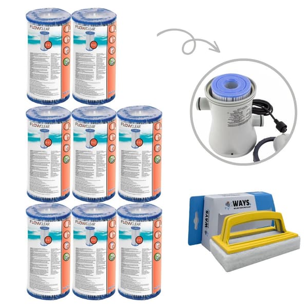 Filtre Type III - Bestway - Velegnet til filterpumpe 58389 - 8 stykker & WAYS skrubbebørste