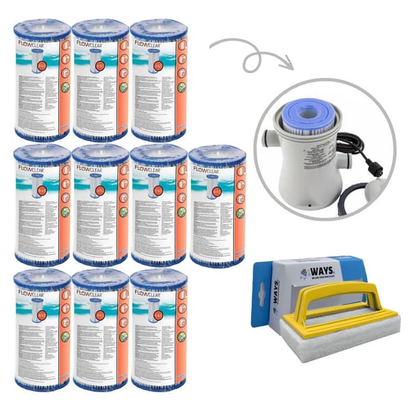 Filtre Type III - Bestway - Velegnet til filterpumpe 58389 - 10 stykker & WAYS skrubbebørste