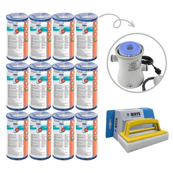 Bestway - Tyypin III suodattimet sopivat suodatinpumpulle 58389 - 12 kpl & WAYS kuurausharja