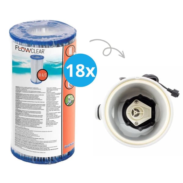 Bestway - Tyypin III suodattimet sopivat suodatinpumpulle 58389 - 18 kpl & WAYS kuurausharja