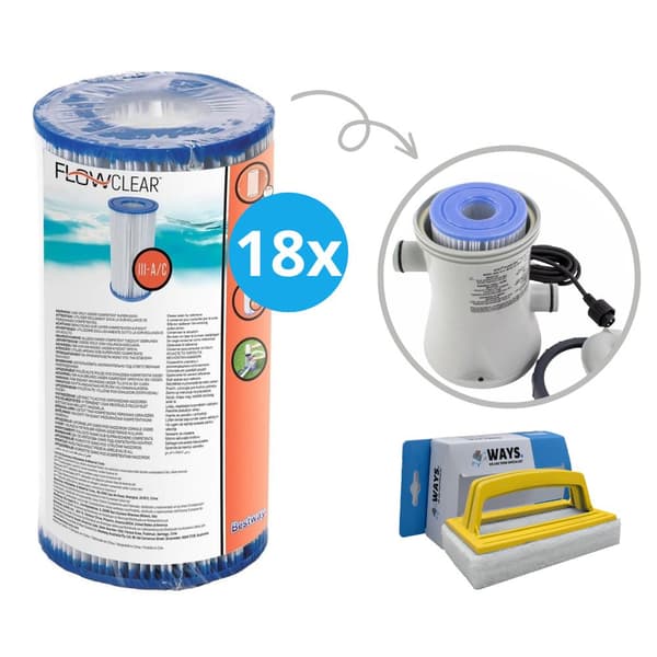 Bestway - Tyypin III suodattimet sopivat suodatinpumpulle 58389 - 18 kpl & WAYS kuurausharja