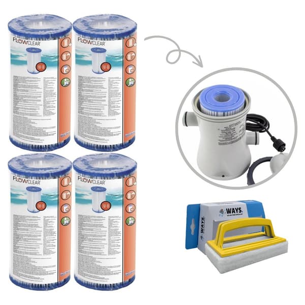 Filter Typ IV - Bestway - Lämplig för filterpump 58391 - 4 stycken & WAYS skurborste