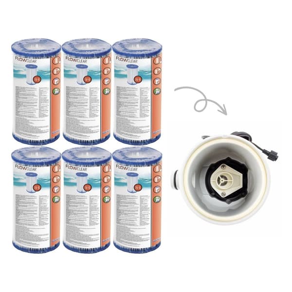 Bestway - Type IV suodattimet sopivat suodatinpumpulle 58391 - 6 kpl & WAYS kuurausharja