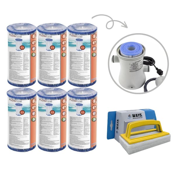 Filtre Type IV - Bestway - Velegnet til filterpumpe 58391 - 6 stykker & WAYS skrubbebørste