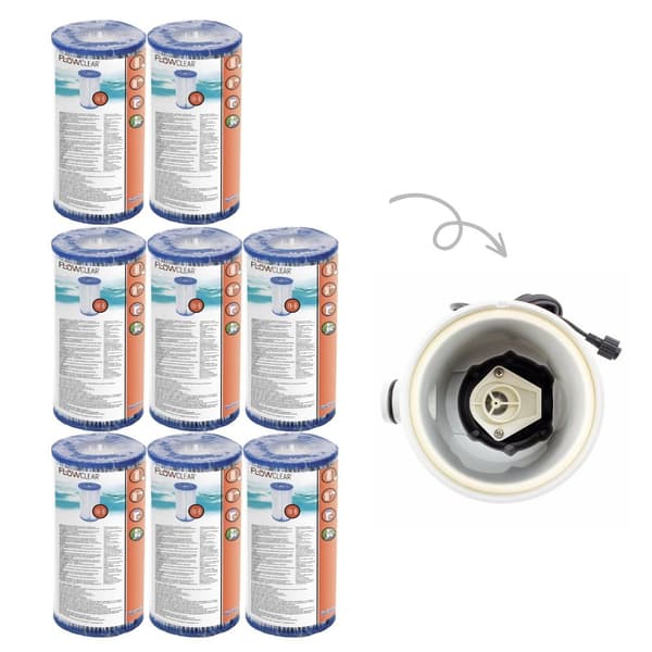 Bestway - Type IV suodattimet sopivat suodatinpumpulle 58391 - 8 kpl & WAYS kuurausharja