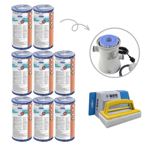 Filtre Type IV - Bestway - Velegnet til filterpumpe 58391 - 8 stykker & WAYS skrubbebørste