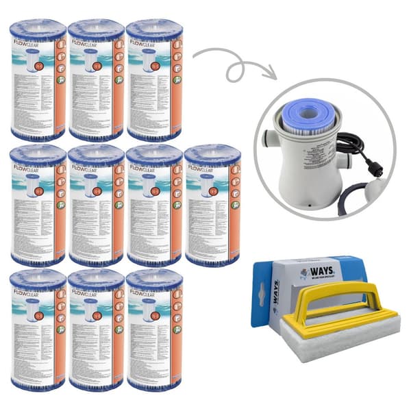 Filter Typ IV - Bestway - Lämplig för filterpump 58391 - 10 stycken & WAYS skurborste