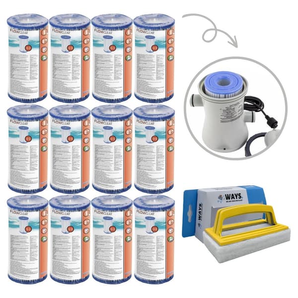 Filter Typ IV - Bestway - Lämplig för filterpump 58391 - 12 stycken & WAYS skurborste