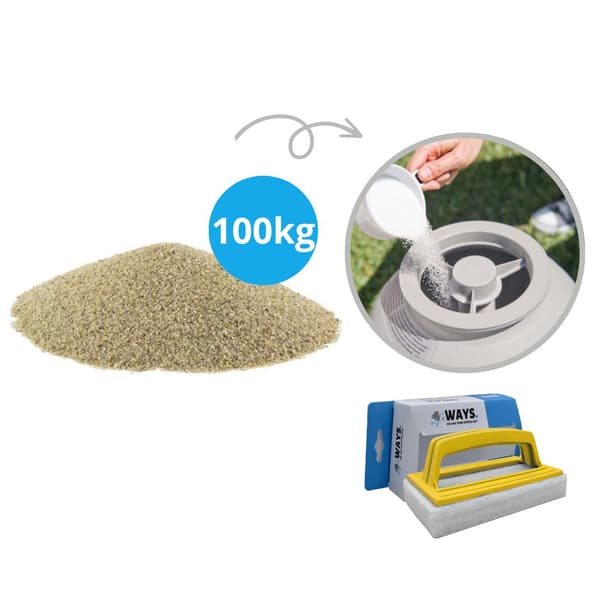 Comfortpool - Arvopaketti - Suodatinhiekka Hiekkasuodatinpumppu - Sisältö 100 kg (4 x 25 kg) & WAYS kuurausharja