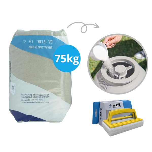 Filtersand til filterpumpe - Pool Improve - 75 kilo (3 x 25 kilo) & WAYS skrubbebørste