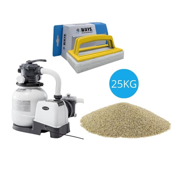 Intex - Hiekkasuodatinpumppu 7900 L/u & Filterzand 25 kg & WAYS Scrubborstel