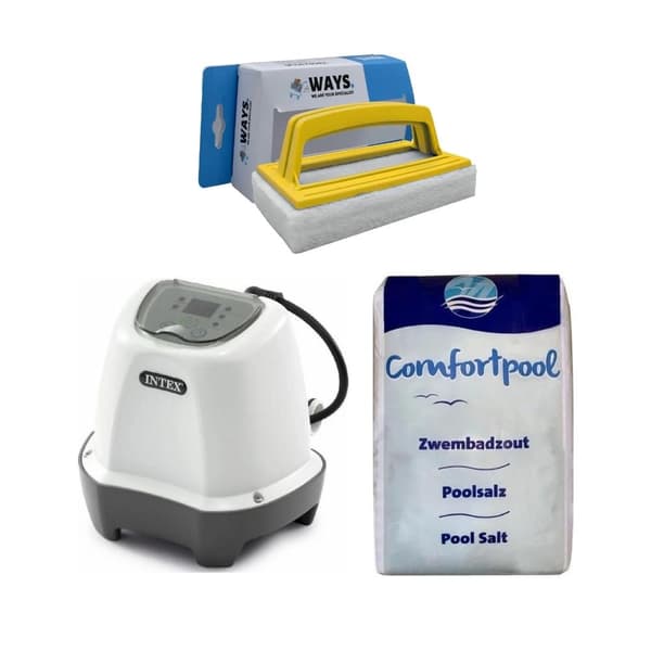Intex - Saltvandssystem 26662GS & Poolsalt 20 kg &WAYS skrubbebørste