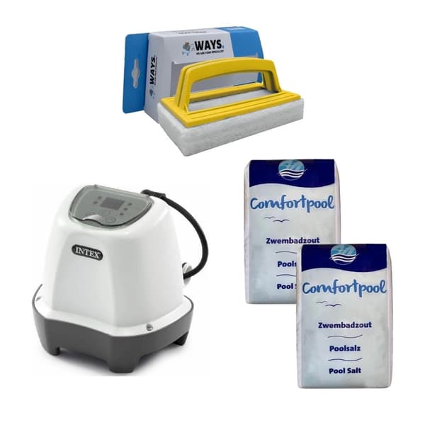 Intex - Saltvandssystem 26662GS & Poolsalt 40 kg &WAYS skrubbebørste