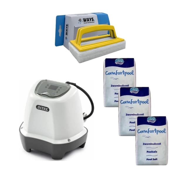 Intex - Saltvandssystem 26662GS & Poolsalt 60 kg &WAYS skrubbebørste