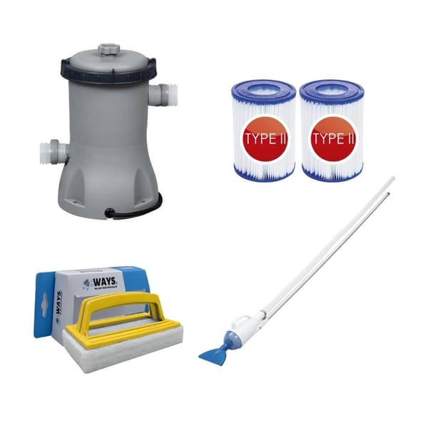 Bestway - Pool Støvsuger AquaCrawl & Filter Pump 2006 L/h & 2 filtre Type II &WAYS skrubbebørste