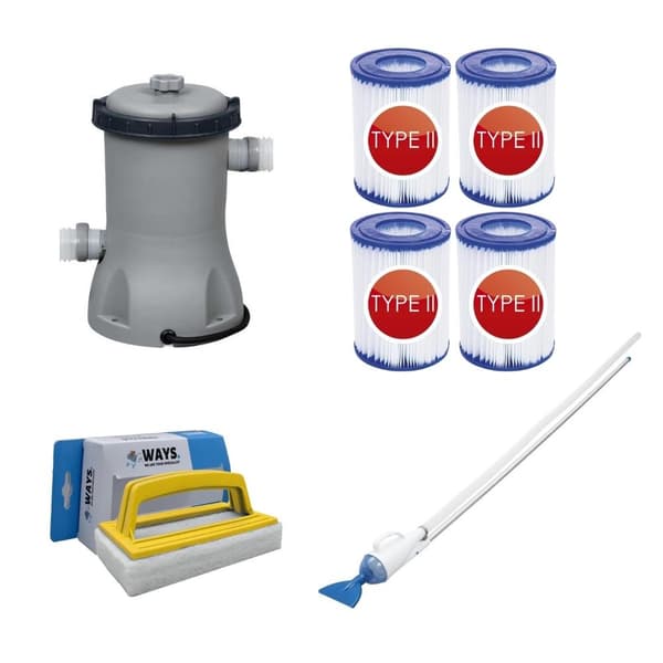 Bestway - Pool Støvsuger AquaCrawl & Filter Pump 2006 L/h & 4 filtre Type II &WAYS skrubbebørste
